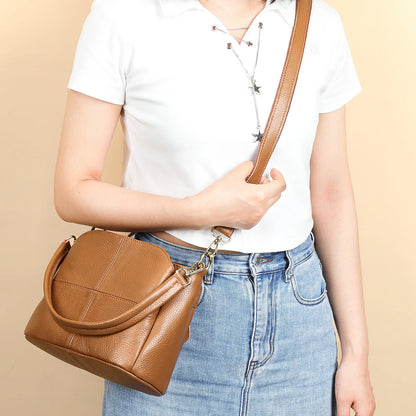 Damen-Schultertasche aus Leder Vintage Schwarz Großes Fassungsvermögen Crossbody-Tasche