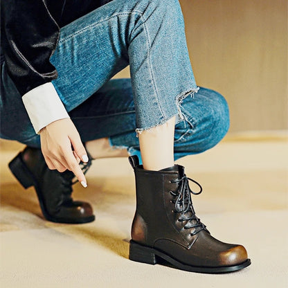 Damen Stiefeletten im Retro-Stil mit rutschfester Sohle und niedrigem Absatz