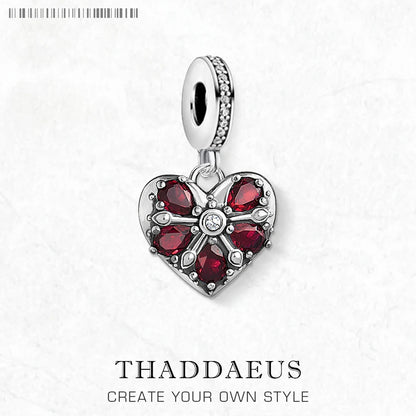 Damen-Charm-Anhänger Vintage Herz rot romantisch aus Sterlingsilber