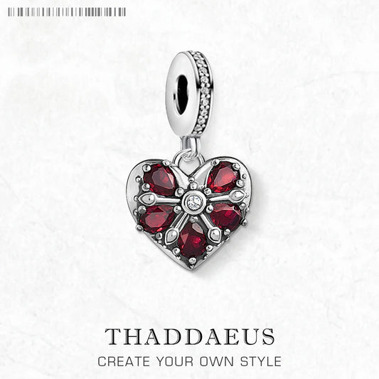 Damen-Charm-Anhänger Vintage Herz rot romantisch aus Sterlingsilber