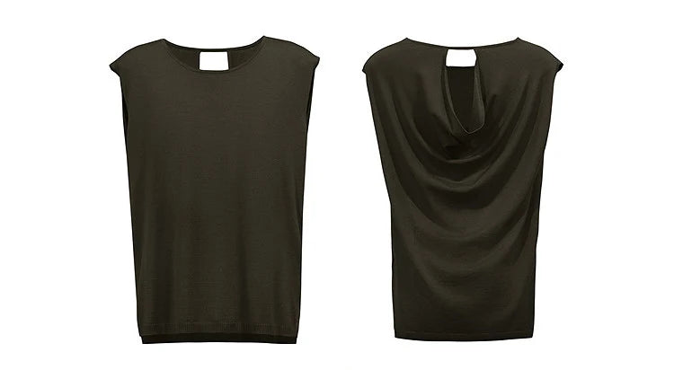 Damen-Rundhalspullover ärmellos Drapierung Cut-Out Lyocell Sommer
