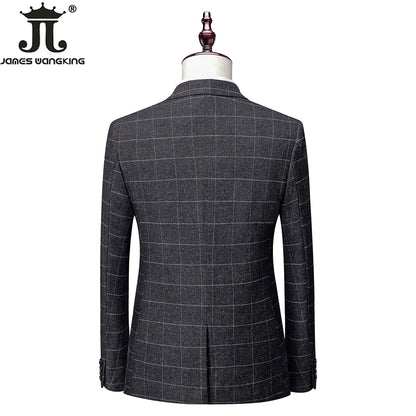 Hochwertiger Herren Anzug 3-teilig: Kariert, Grau, Slim Fit, Business & Hochzeit.