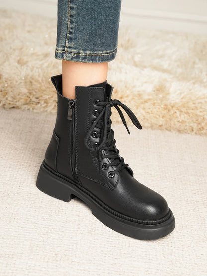 Damen Stiefeletten aus echtem Leder im Retro-Stil mit quadratischem Absatz