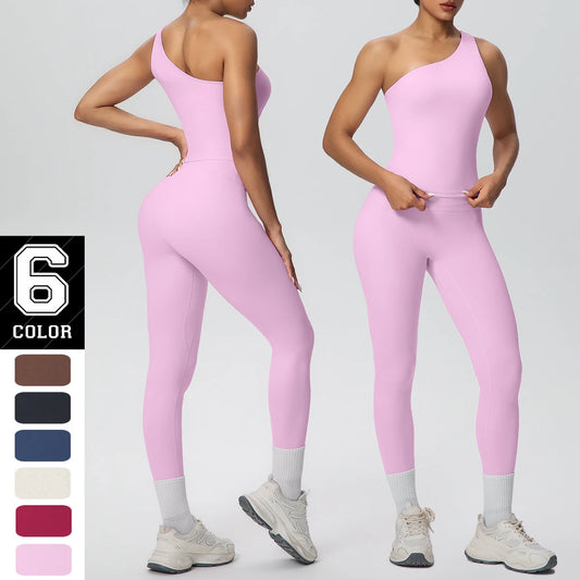 Rosa Yoga-Set mit High-Waist-Leggings und Sport-BH mit breiten Trägern