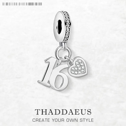 Damen-Charm-Anhänger Glückszahl 16 Geburtstagsgeschenk aus Sterlingsilber