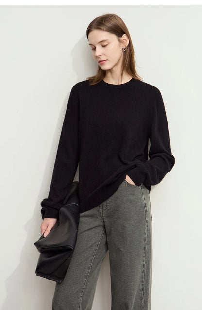 Damen-Rundhalspullover Wolle-Kaschmir nahtlos Streetwear Herbst-Winter