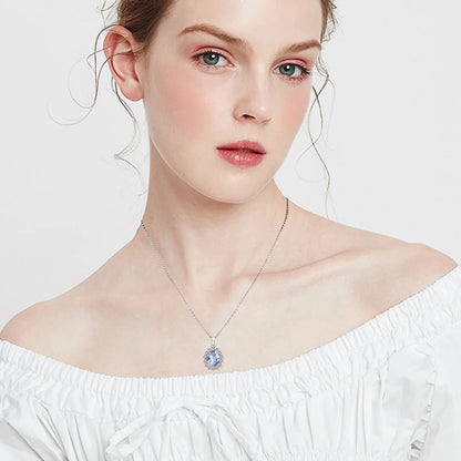 Damen-Halskette aus Sterlingsilber 925 mit ovalem Aquamarin-Anhänger, 5 Karat, Luxuriöses Valentinstagsgeschenk