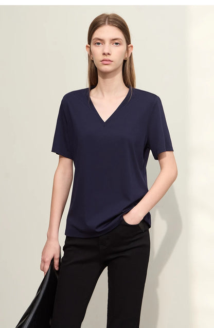 Damen Kurzarm-T-Shirts mit V-Ausschnitt und Sonnenschutz für kühles Gefühl