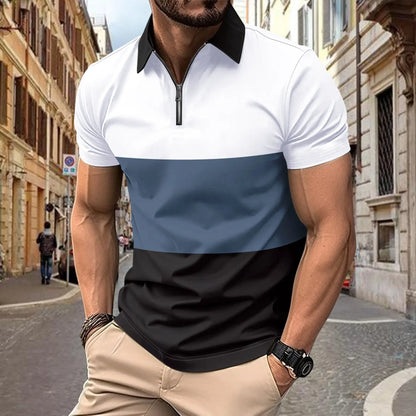 Kurzärmeliges Herren-Poloshirt mit Stehkragen im Camouflage-Design – lässig und in großen Größen erhältlich.