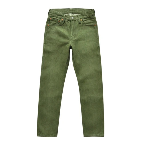 Herren Jeans in Vulkanisiertem Olivgrün mit Slim Fit und Reißverschluss