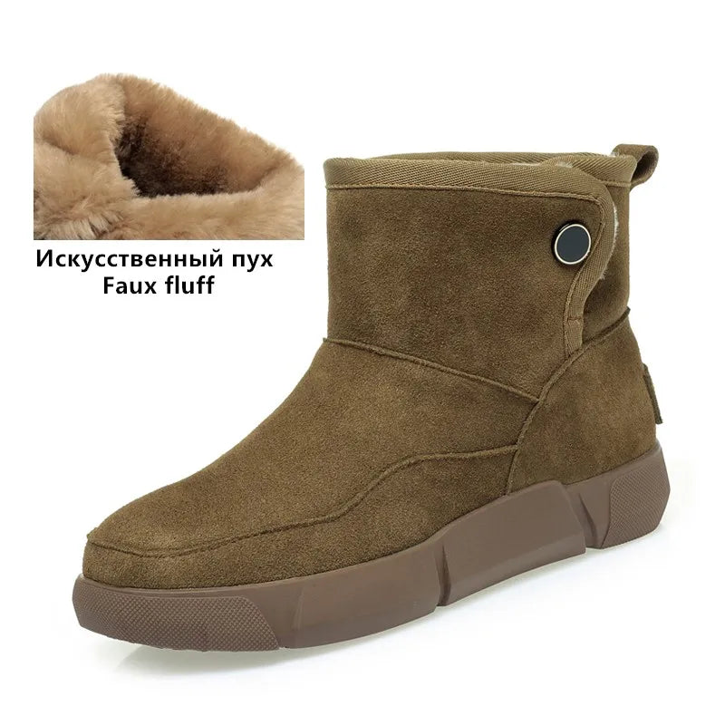 Damen-Winterstiefelette aus beigem Wildleder mit beigem Fellbesatz und dicker Sohle