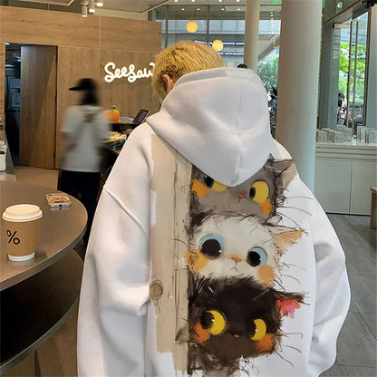 Frühling männer Cartoon Katzen Grafik Druck Hoodies Hip Hop Mode Mit Kapuze Sweatshirt Übergroßen Langarm Y2K Streetwear Hoodie