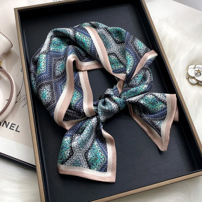 Damen Seidenschal dünn Taschenband Foulard Haarband Stirnband bedruckt F
