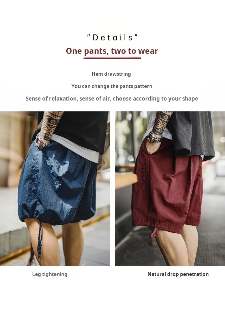 Herren Cargo-Shorts mit besticktem Navajo-Muster und elastischen Taillentaschen