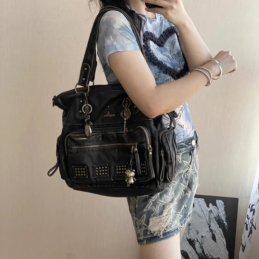 Damen-Handtasche Vintage-Stil aus Soft-PU Bronzefarben Große Tote-Tasche Schulter- und Umhängetasche