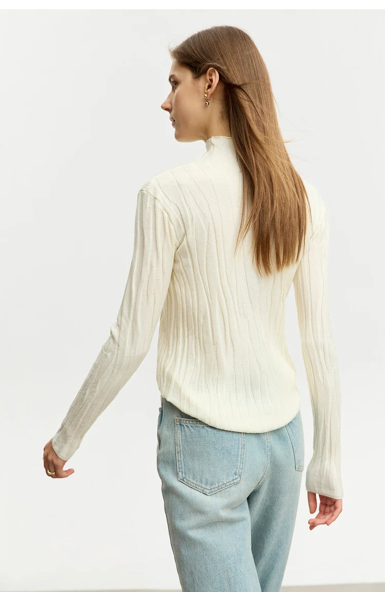 Damen-Wollpullover mit Stehkragen, weiß, schmal geschnitten, Rückansicht