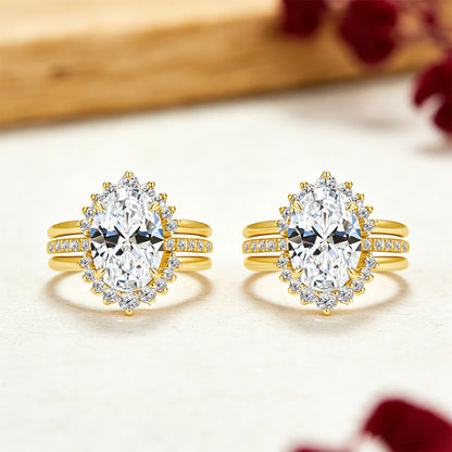 Damen-Verlobungsring-Set aus Silber mit ovalem Moissanit, 5 Karat Gesamt, 3-Teiliges Ringset, Zertifikat