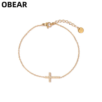 Damen-Armband Kastenkette mit Kreuz-Motiv