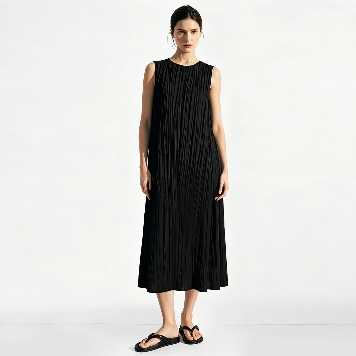 Ärmelloses Plissiertes Midikleid Für Damen Elegant Leicht Und Flugig