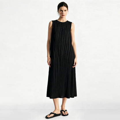 Ärmelloses Plissiertes Midikleid Für Damen Elegant Leicht Und Flugig