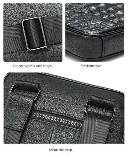 Herren-Umhängetasche aus Leder mit Kroko-Print, Große Crossbody-Tasche fürs Business