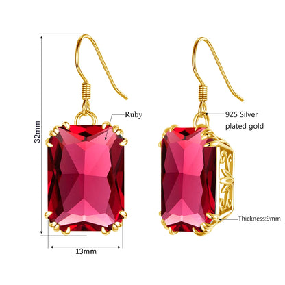 Damen-Tropfenohrringe aus 18K Goldplattierung mit synthetischem Rubin 13x18 mm für besondere Anlässe