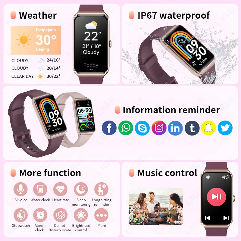 LIGE 1,47-Zoll-HD-Bildschirm-Smartwatch für Männer und Frauen, wasserdicht, Fitness, Sportarmband, Herzfrequenz-Thermometer, Smartwatch, 2025, Neu