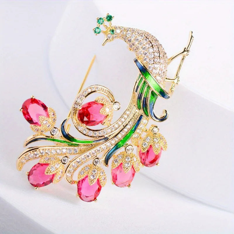 Brosche Pfau Kristall Emaille Tier Anstecknadel Damen