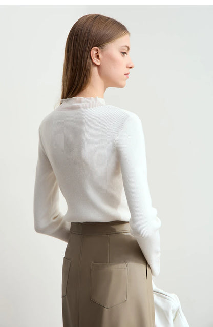 Damen Rollkragenpullover mit transparentem Panel im eleganten minimalistischen Stil