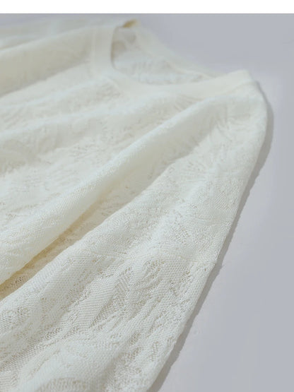 Damen-Rundhalspullover Jacquard Raglan locker lang Lyocell Frühling