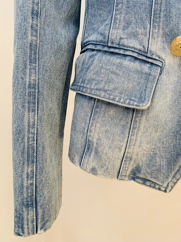 Damen-Blazer Denim doppelreihig Löwenknopf Slim High Street