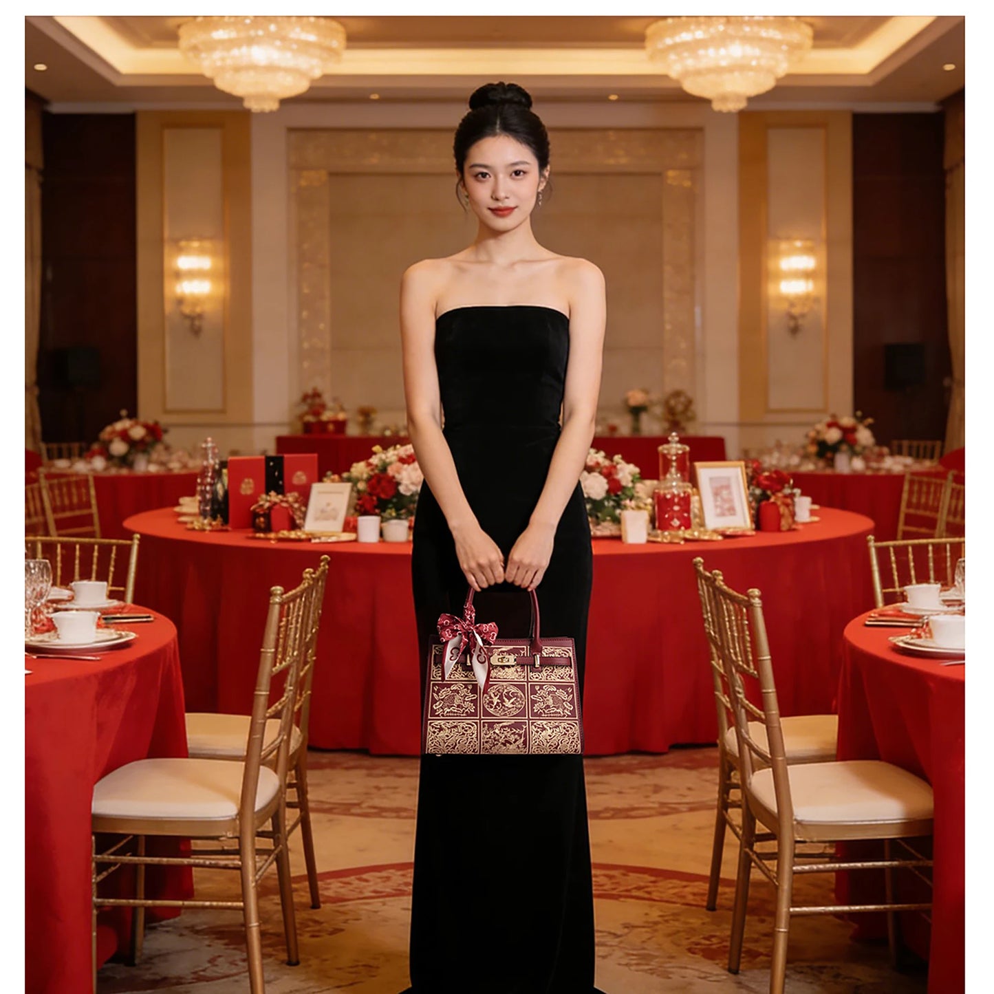 Damen Handtasche Aus Split-Leder Mit Crossbody-Tasche Im Chinesischen Stil
