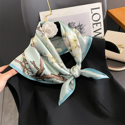 Damen Seidenschal quadratisch Blumen Sonnenschutz Kopftuch Halstuch Korea Style