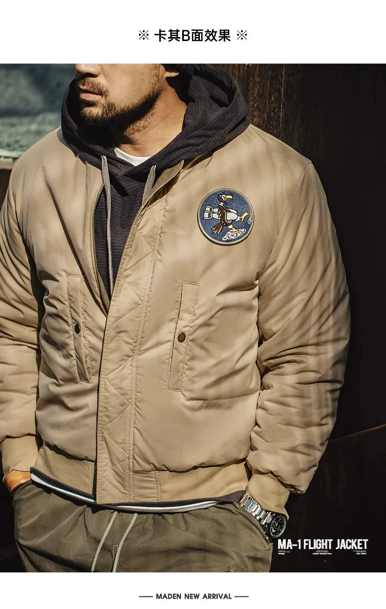 Herren Fliegerjacke Maden Reversible Baseballkragen Herbst Winter Verdickte Mäntel