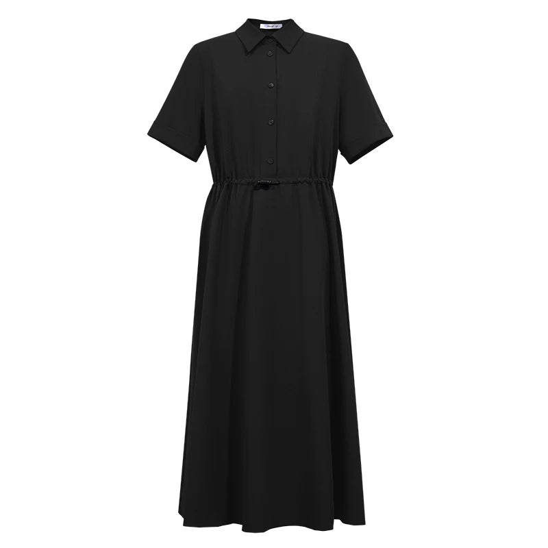 Elegantes Damenkleid Mit Reverskragen Und Kordelzug Für Ihr Büro