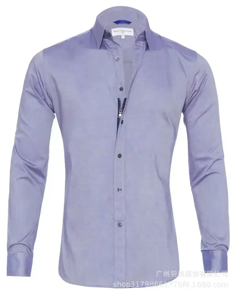 Herren Slim Fit Langarmshirt mit Vier-Wege-Stretch, bügelfrei und knitterarm in seidiger Optik – einfarbig.