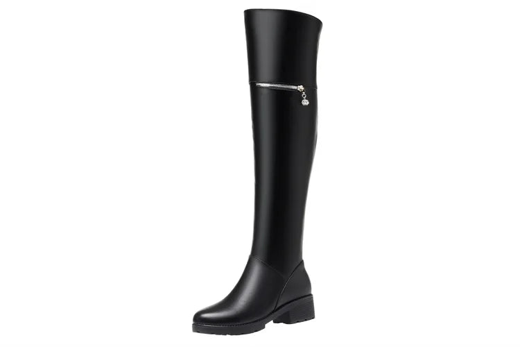 AIYUQI Women's Over Knee Boots Winter Fashion Middle Heel Fur Long Boots Women Genuine Leather Rider Boots Ladies