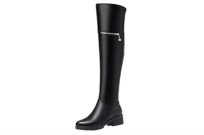 AIYUQI Women's Over Knee Boots Winter Fashion Middle Heel Fur Long Boots Women Genuine Leather Rider Boots Ladies