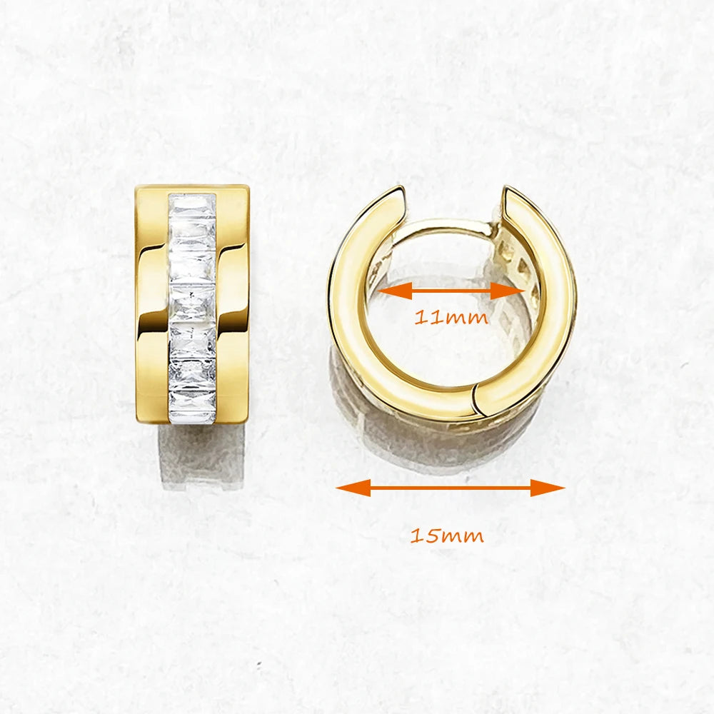 Damen-Creolen golden weißer Stein Scharnier elegant aus Sterlingsilber