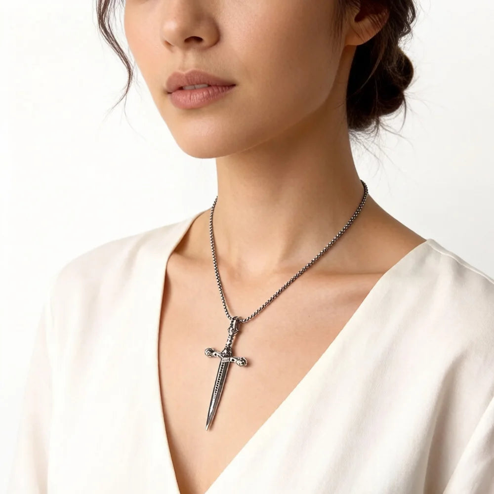 Damen-Anhänger Totenkopf Schwert Vintage aus Sterlingsilber