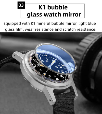 Herren-Vintage-Automatikuhr mit Bubble-Glas und Nylonarmband