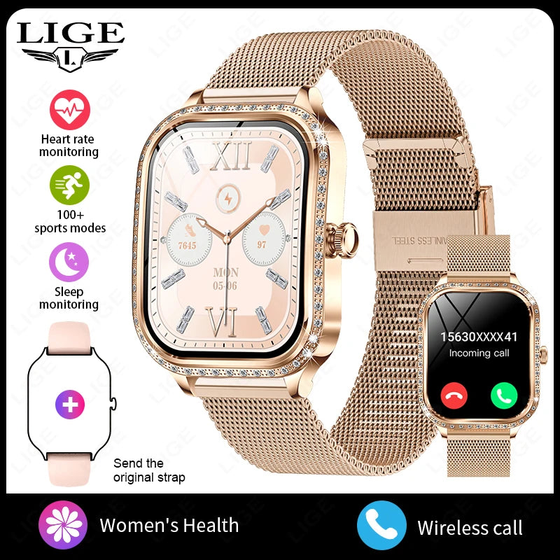 LIGE Smart Uhren Für Frauen Bluetooth Anruf Fitness Tracker frauen Wasserdichte Digital Uhr Herzfrequenz Smartwatch Reloj Mujer