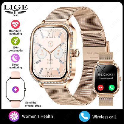 LIGE Smart Uhren Für Frauen Bluetooth Anruf Fitness Tracker frauen Wasserdichte Digital Uhr Herzfrequenz Smartwatch Reloj Mujer