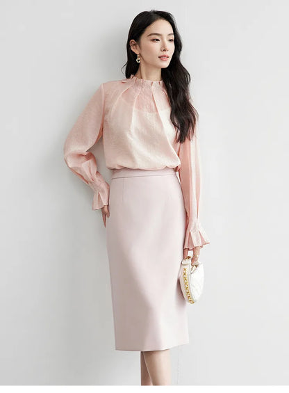 Elegante Vintage-Chiffonbluse mit Print und langen Ärmeln – lockerer Schnitt für Frühling und Herbst