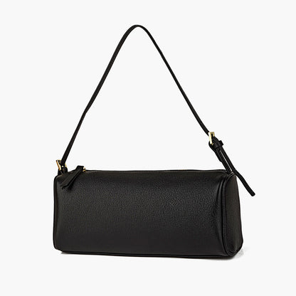 Damen-Handtasche Barrel-Form aus Kalbsleder - Naturfarbe, Gold-Hardware