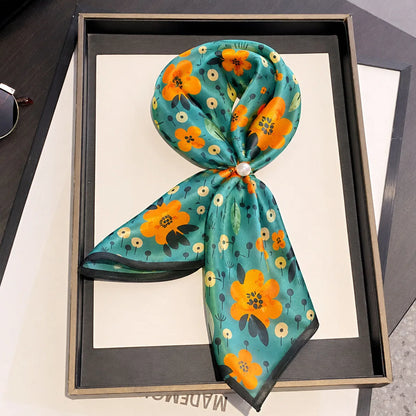 Damen Seidensatin Schal 53cm quadratisch Blumenprint Kopftuch Hijab Bandana I