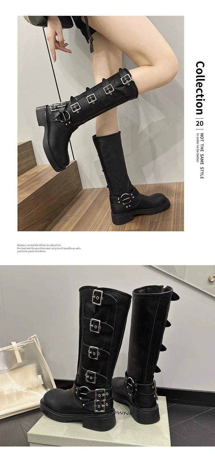 AIYUQI Western Cowboy Boots Women Vintage New Genuine Leather Knight Boots Women Square Toe High Boots Buckle Boots Women