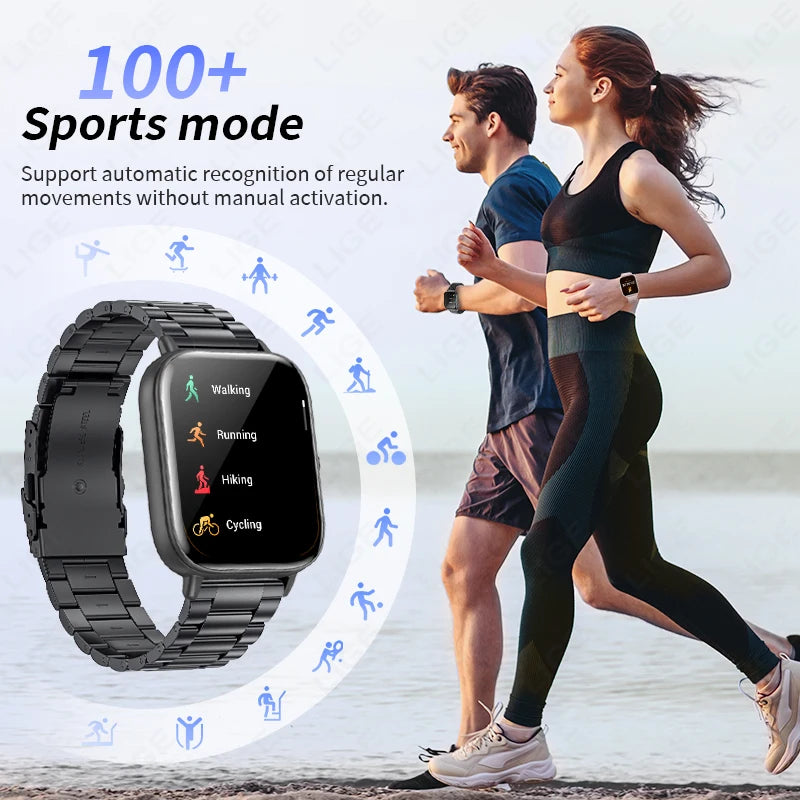 LIGE Smartwatch IP68 Wasserdichte Sport Fitness Smart Uhr 1,83 Zoll Bildschirm Gesundheit Überwachung Uhren Für Männer Frauen Reloj Hombre