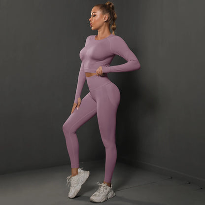 Nahtloses Yoga-Set mit Crop-Top und Leggings, mauvefarben