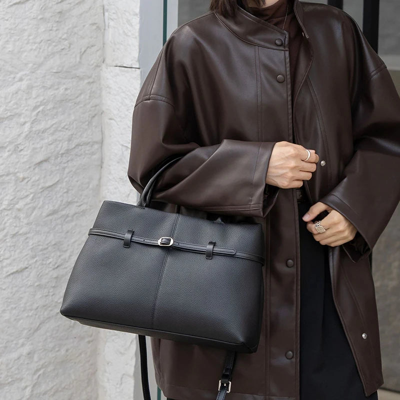 Leder-Top-Handle Tote | Vollnarbenleder Silberbeschläge